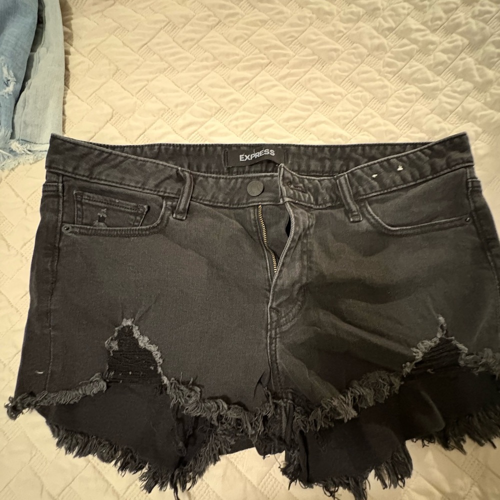 Black Express Distressed Jean Shorts